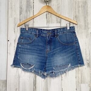 BDG Freja Vintage Fit Shorts Blue Denim Cutoff Distressed Beach Boho Size 28